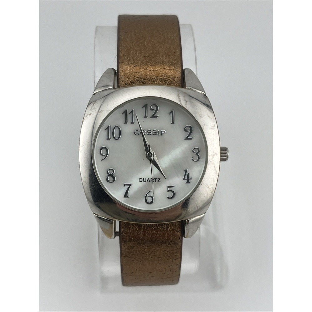 Gossip Watch Women‎ 32mm Case MOP Dial Copper Faux Leather Band- New Battery